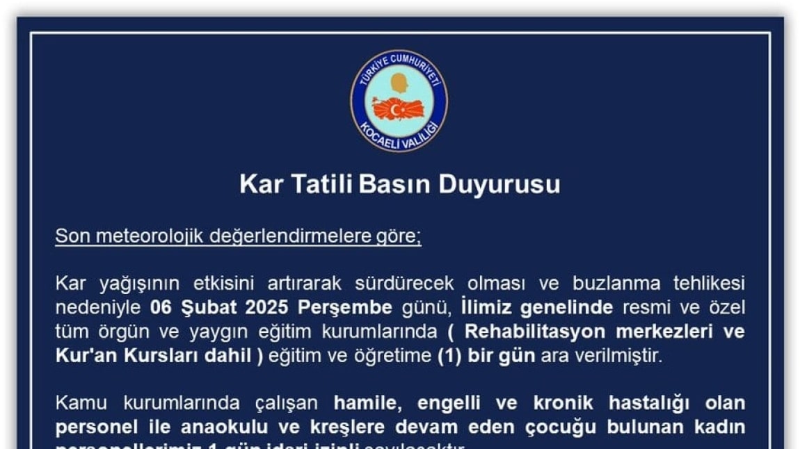 Kar Tatili Basın Duyurusu